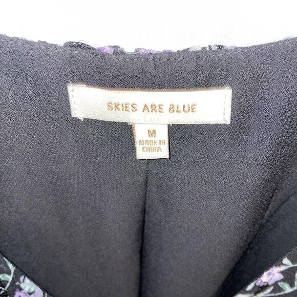 Skies Are Blue Women’s MIDI Dress Size Med Black Floral Going Out Party Church - Picture 2 of 12